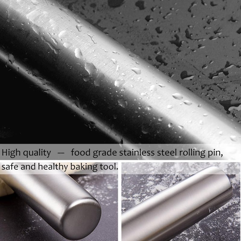 Hvanam Stainless Steel Rolling Pin Professional French Metal Dough Roller 15.75" Kitchen Baking Tools Supplies For Pizza,Pasta,Cake,Pastry,Ravioli,Fondant,Cookies - Image 4